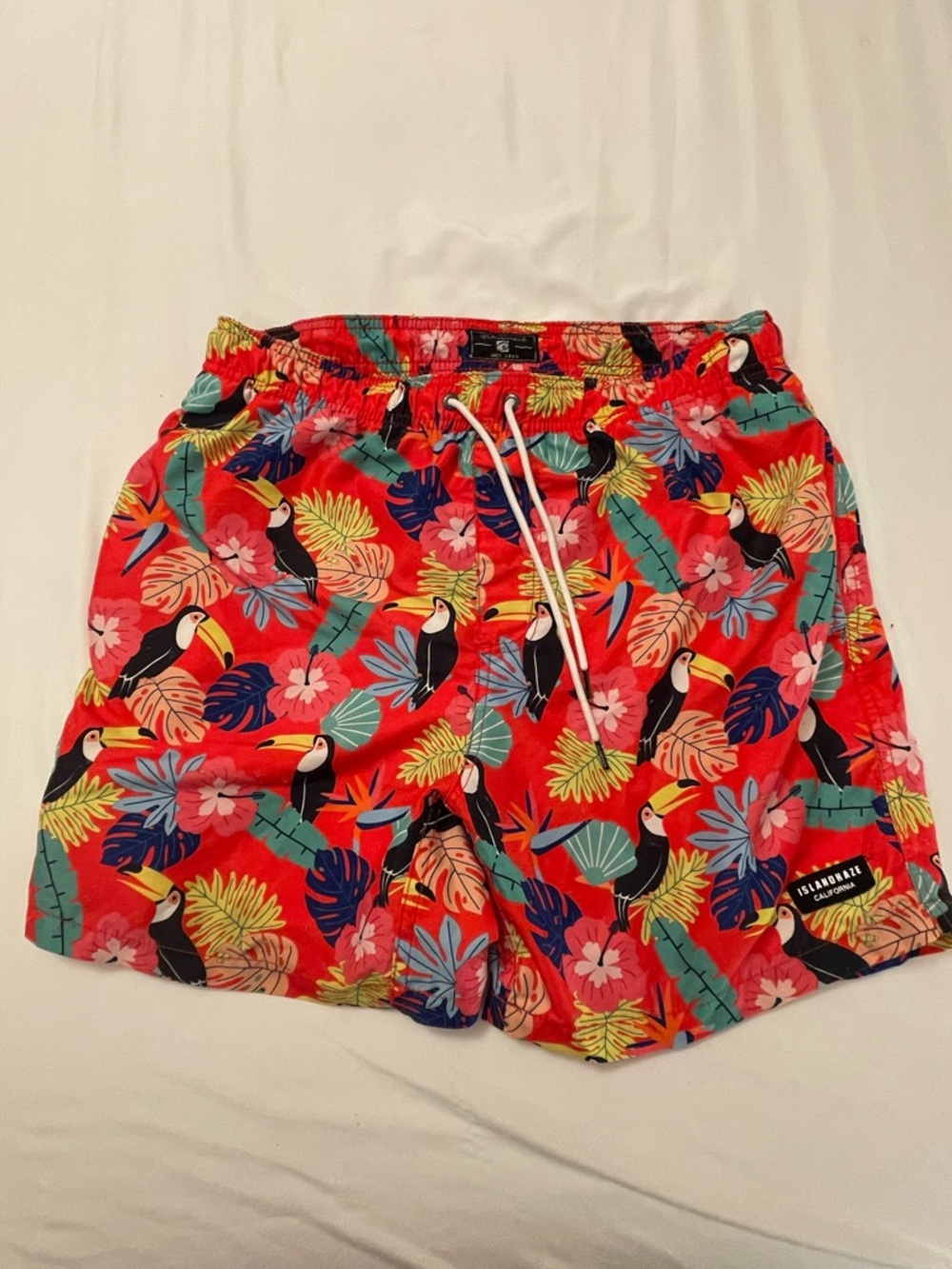Island Haze Men's Red Tropical Toucan Swim Trunks
